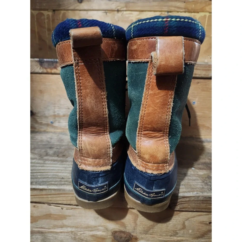 Eddie Bauer Snow Boots Mens Size 8 Multicolor‎ Plaid Leather Winter Insulated